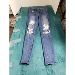 American Eagle Jeans Size 6 Long Womens Blue Stretch Pants High Rise Jegging